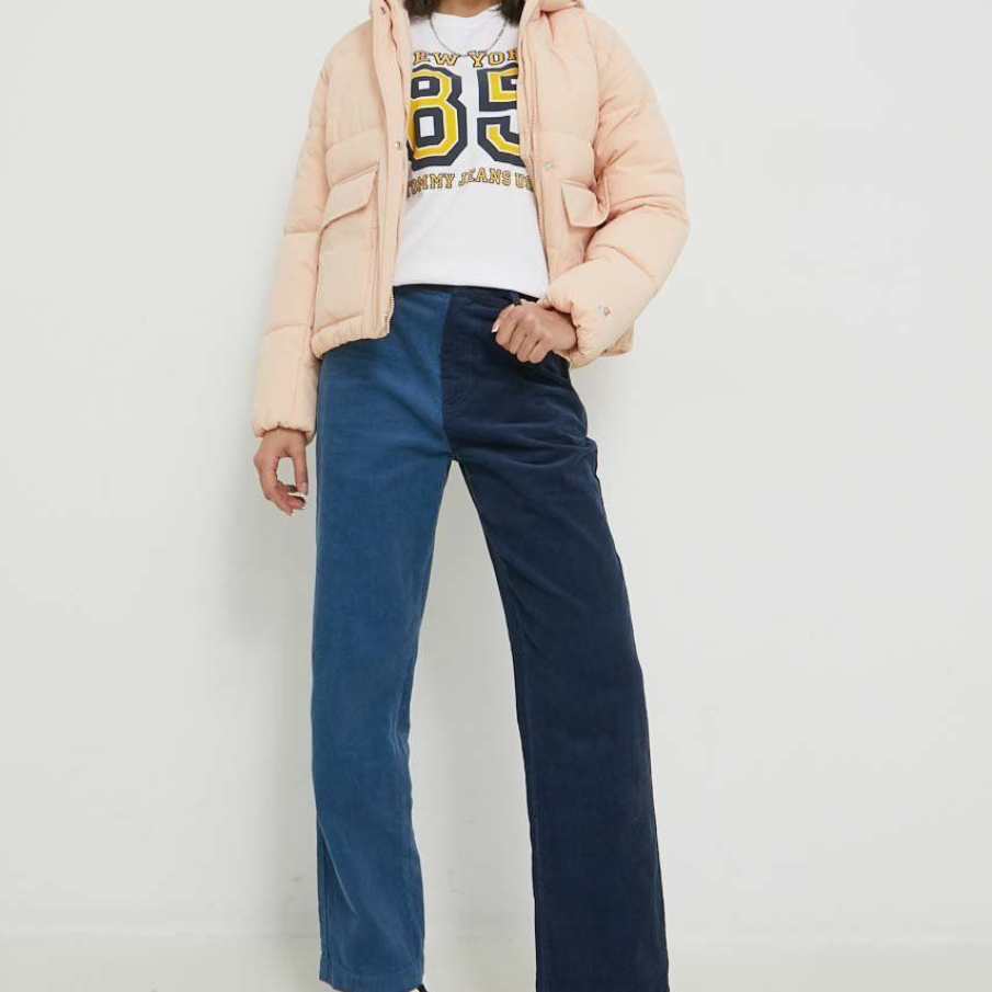 Pantaloni de catifea Brixton, drepți, cu talie înaltă, în două nuanțe diferite de albastru 