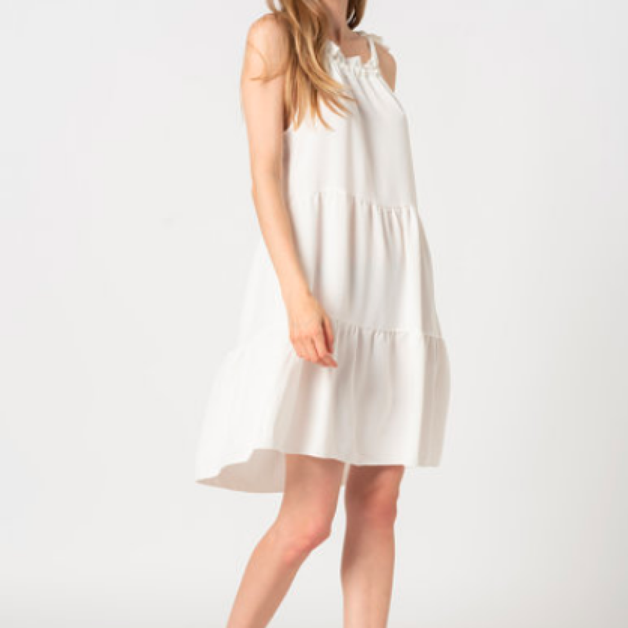 Rochie mini cu aspect stratificat, de culoare albă