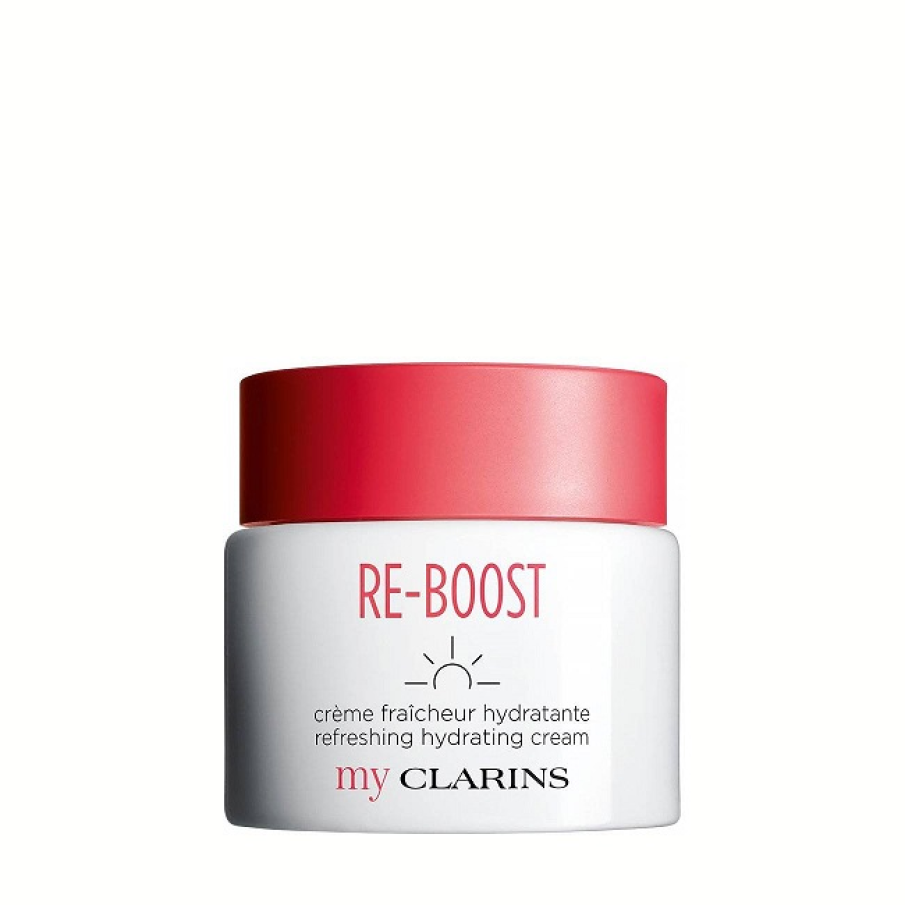 My Clarins Re-Boost Refreshing Hydrating Cream are o textură ușoară și răcoritoare, conferindu-i pielii o strălucire sănătoasă.  Conține apă de cocoș și un mix de plante pentru detoxifierea tenului.