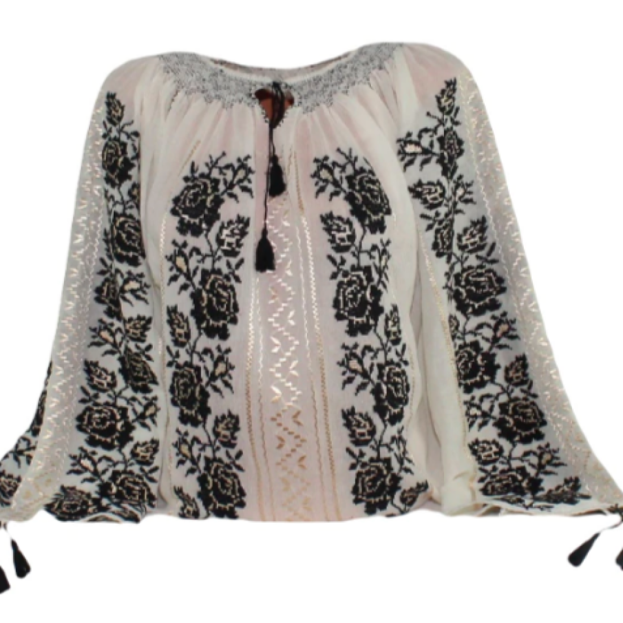 Ie mânecă lungă, model Trandafirul, negru, auriu