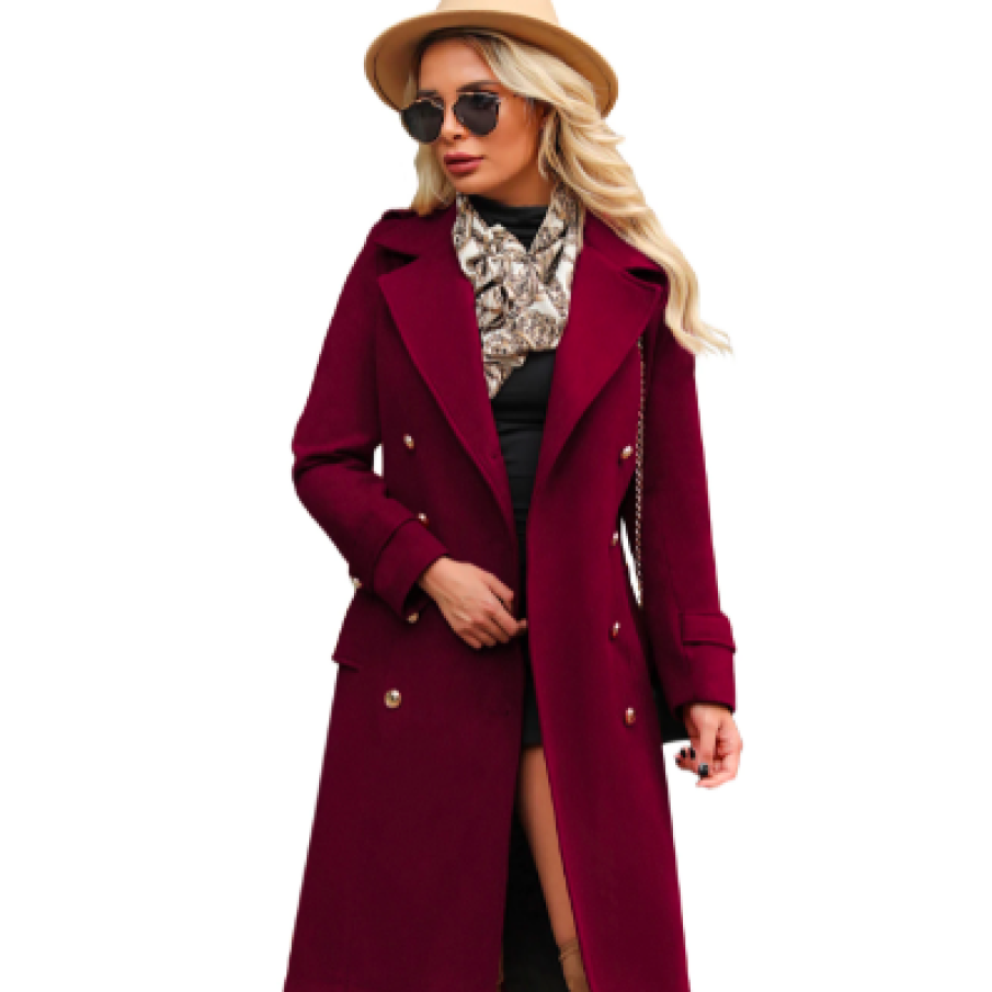 Palton elegant bordo cu nasturi metalici
