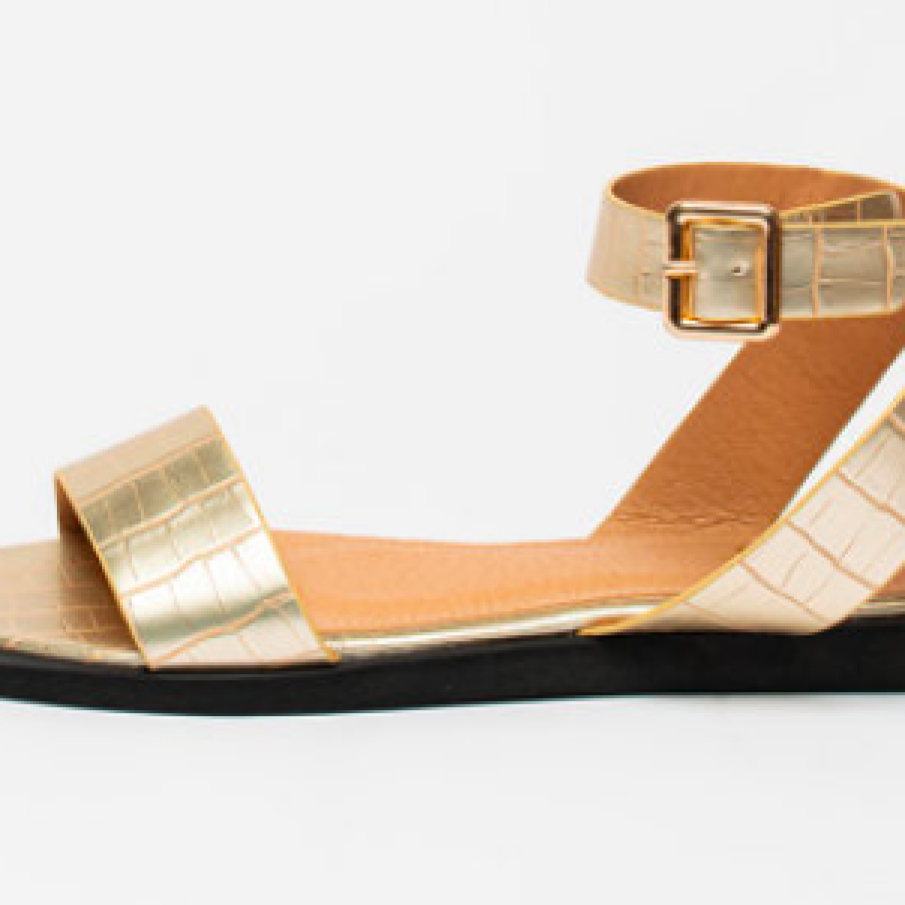 Sandale aurii cu talpă joasă și aspect piele de crocodil