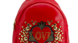 Rucsac Love Moschino cu logo și plicații metalice, Roșu