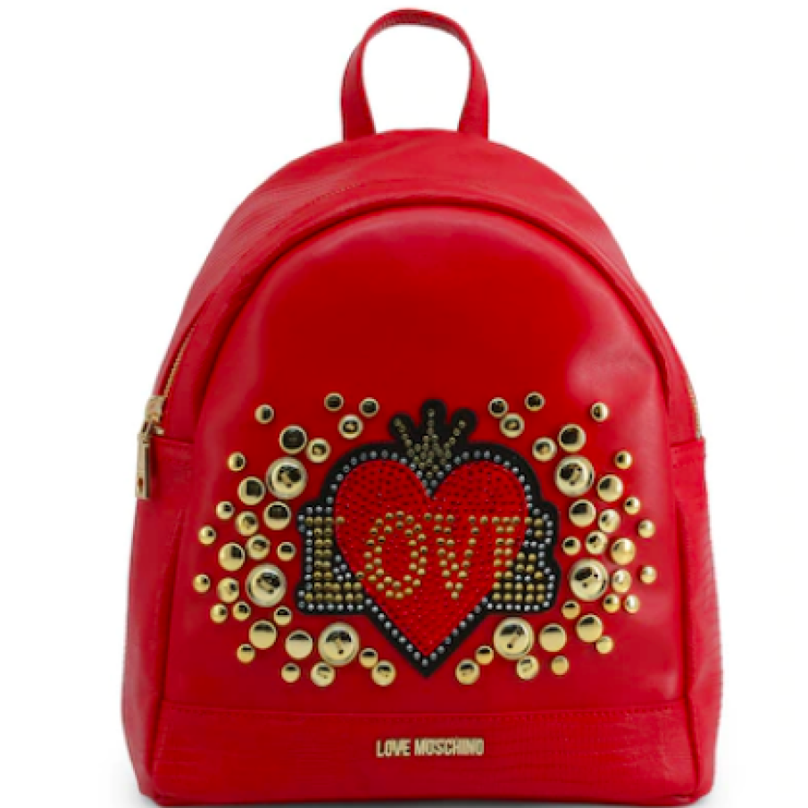 Rucsac Love Moschino cu logo și plicații metalice, Roșu