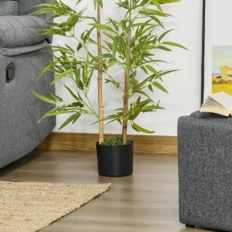 Plantă artificială de bambus în ghiveci, cu aspect realist cu 336 de frunze. Este realizată din plastic pentru a rezista mult timp și a rămâne mereu verde