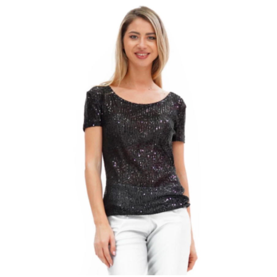 Bluză cu paiete, Argintiu/Negru