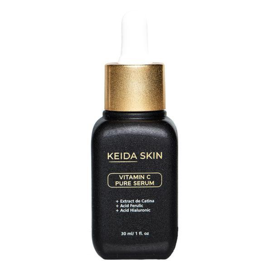 Ser facial de la  Keida Skin cu vitamina C Pură, un ingredient rar și prețios. Îmbunătățește efectul protector anti-poluare al barierei pielii, uniformizează pielea și o împrospătează