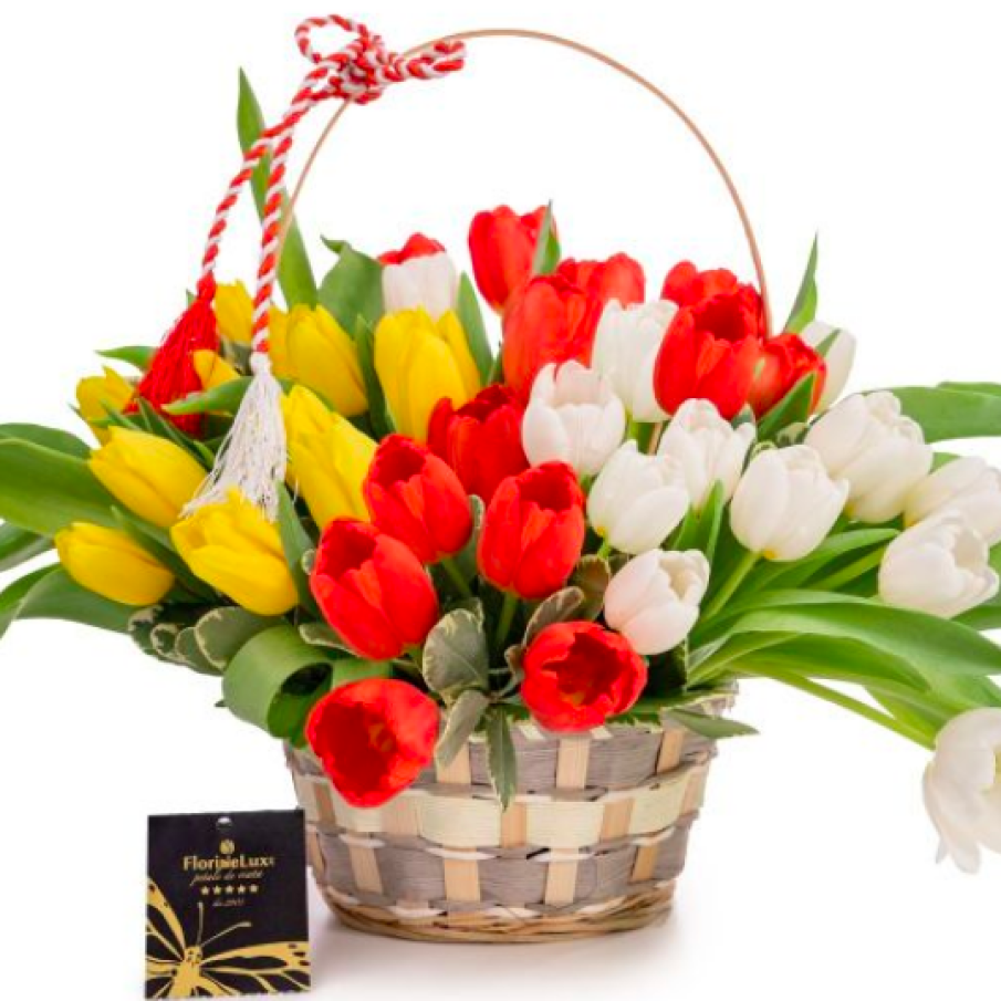 Coșuleț lalele în trei culori