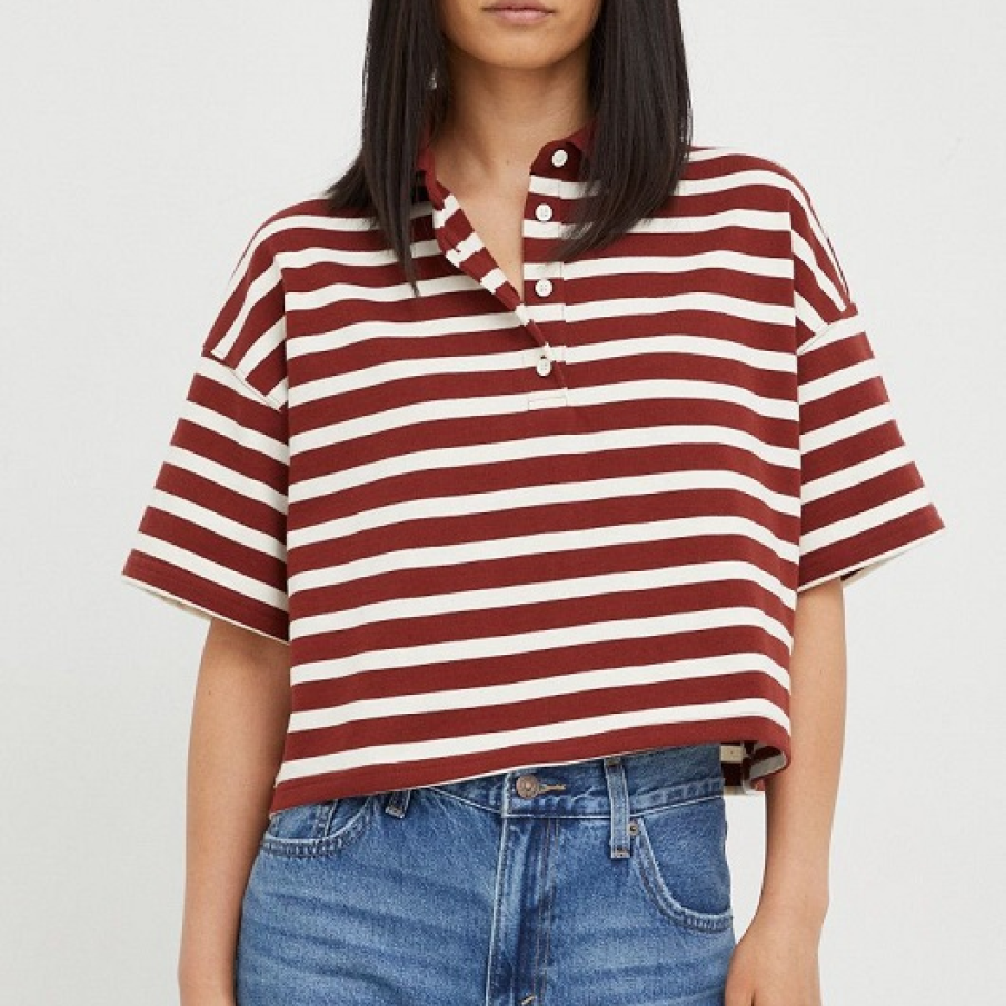 Tricou scurt tip polo din colecția Levi's, în dungi, cu linia umerilor lăsată și ușor supradimensionat 