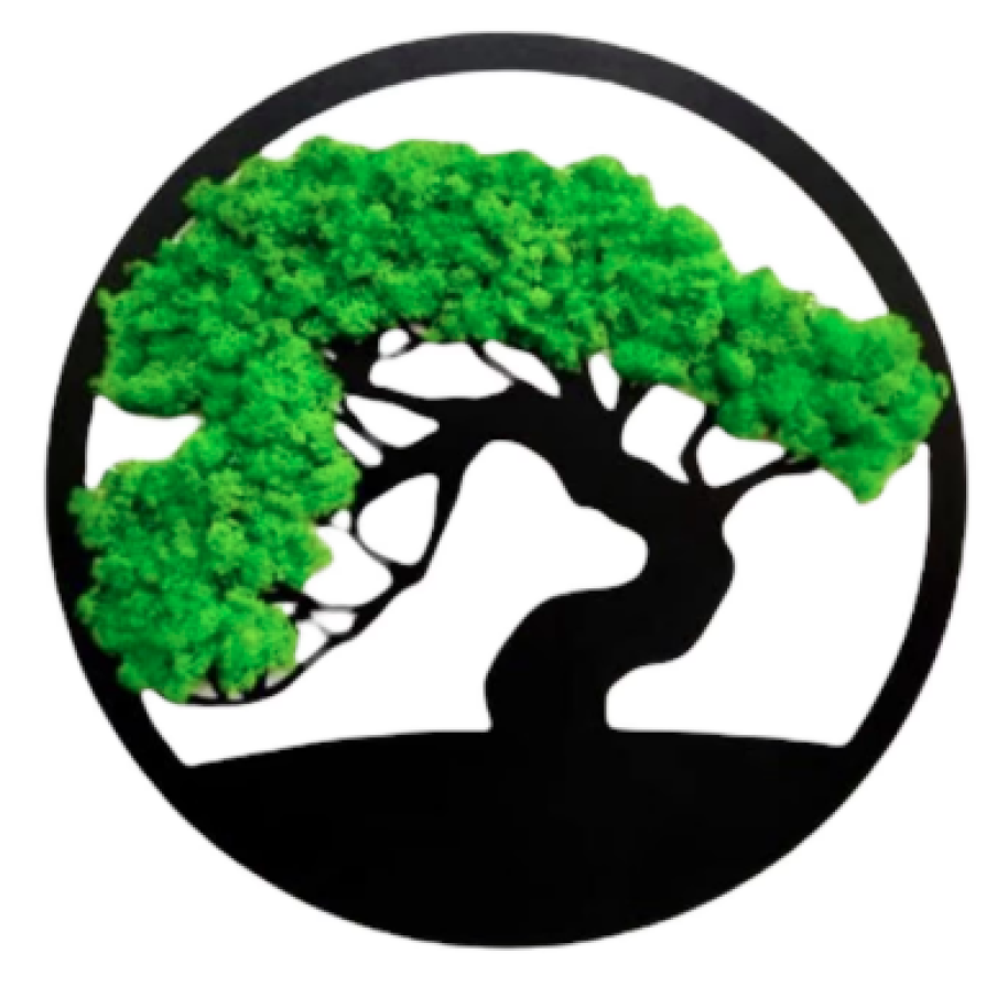 Aranjament floral cu licheni, tablou copacul vieții, verde pe negru, 30 cm, Eventissimi - Personalizabil cromatic