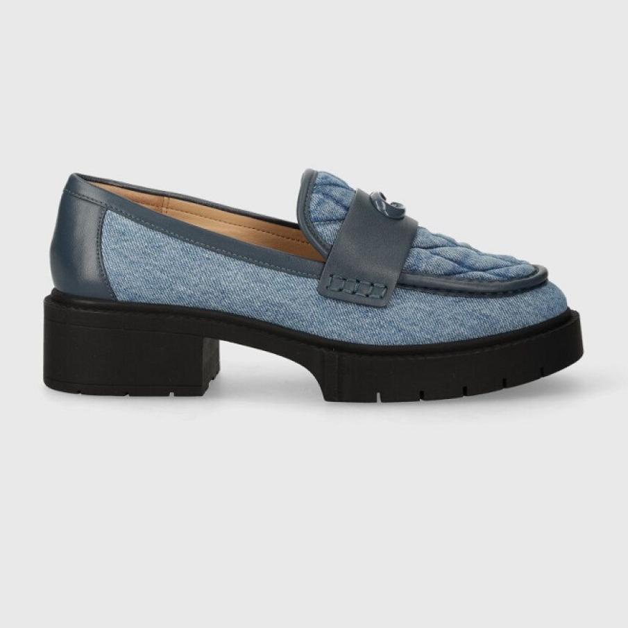Loafers din colecția Coach confecționati din combinația materialului textil cu pielea naturală