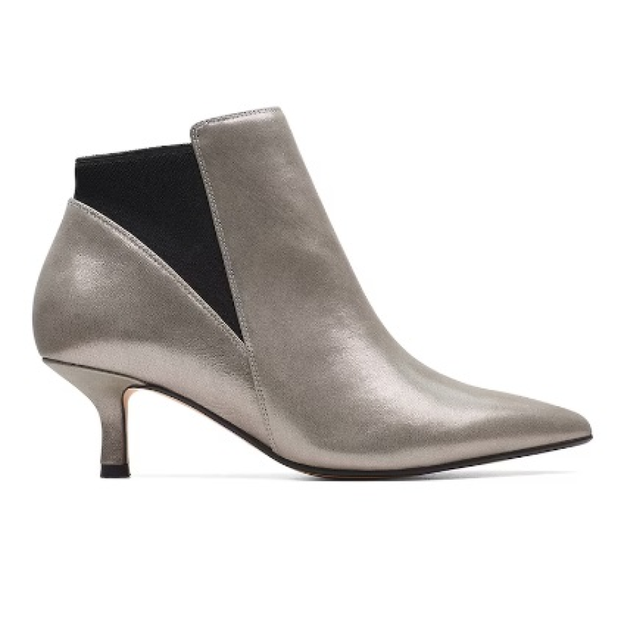 Botine gri argintii Clarks, din piele, cu inserții din material textil