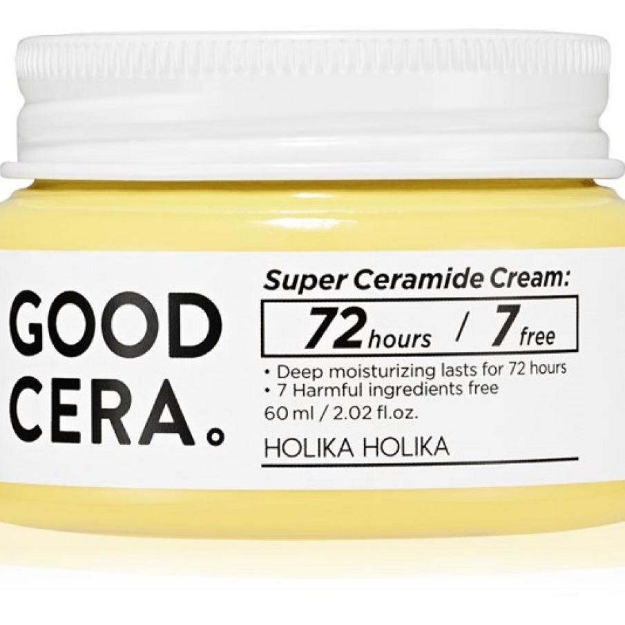 Cremă hidratantă cu ceramide, Holika Holika Good Cera.  Asigură până la 72 de ore de hidratare intensă, susține elasticitatea pielii tenului și o lăsă fină la atingere.  Pe lângă ceramide, compoziția cremei mai include unt de shea și aloe v