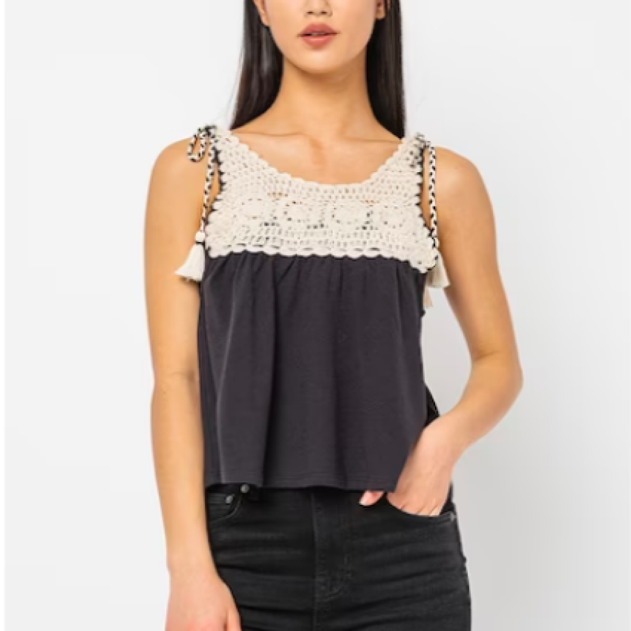 Pepe Jeans London Top cu segmente croșetate 