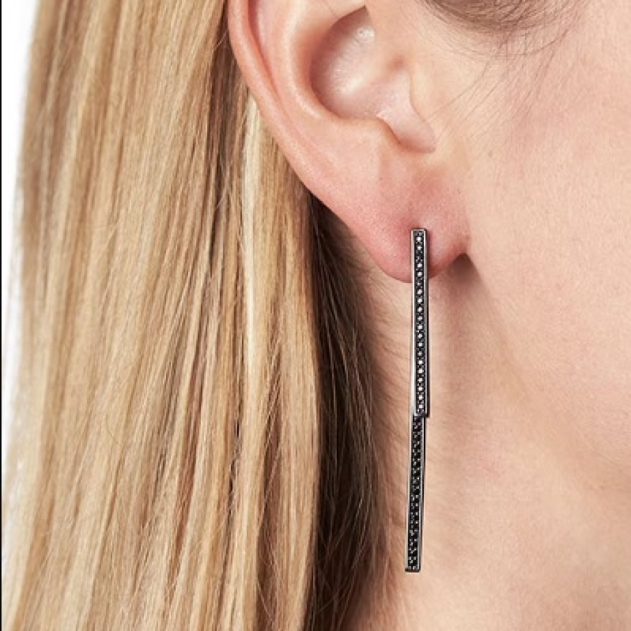 Cercei model drop, din argint veritabil 925, de la Sif Jakobs în nuanță de argintiu și negru 