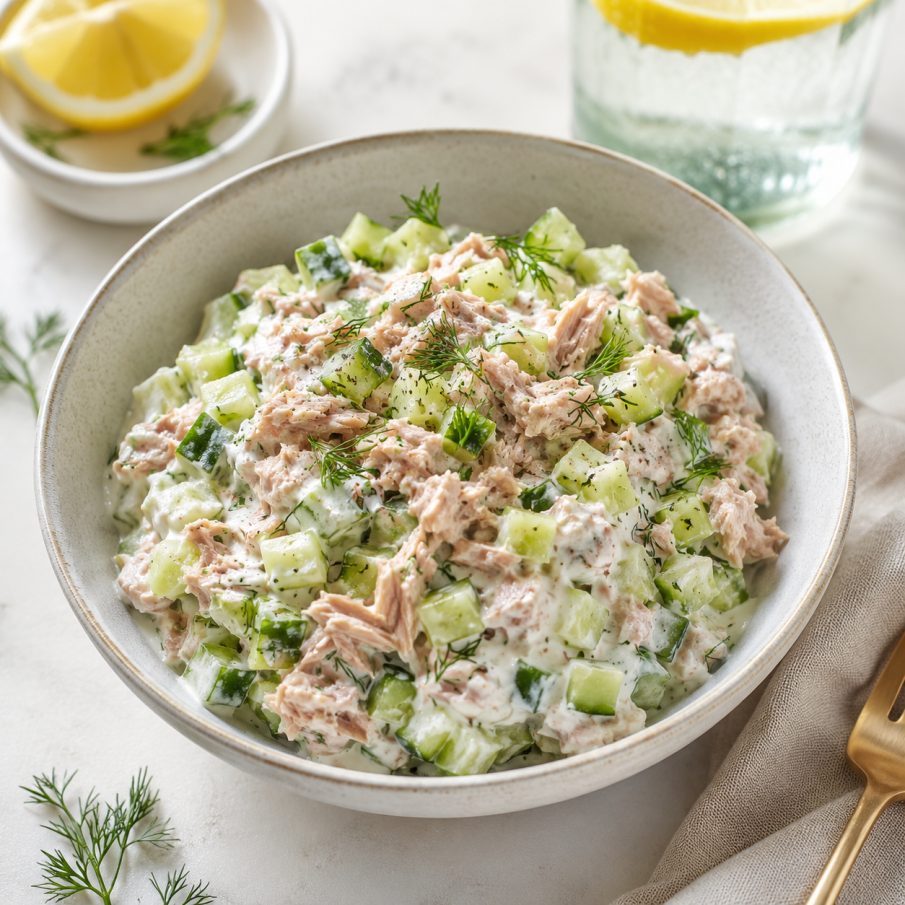 Prânz din 3 ingrediente: ton cu iaurt și castravete (salată rapidă)