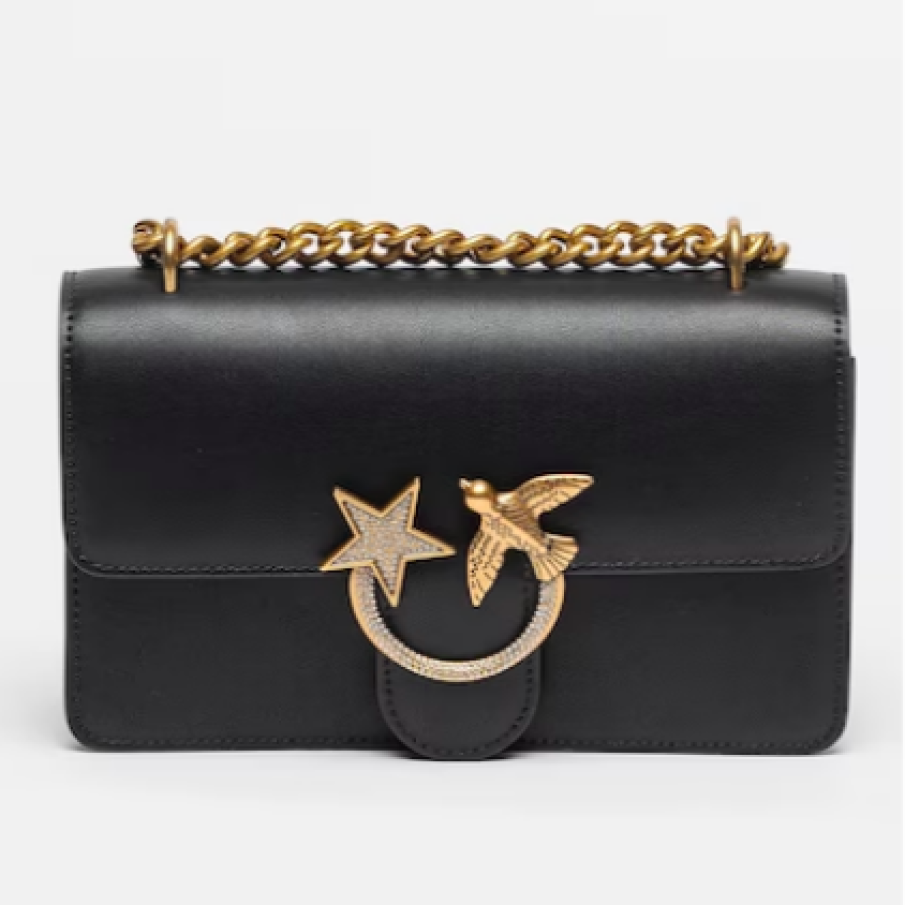 Pinko Geantă de piele cu aplicație logo metalică și baretă Love One Mini