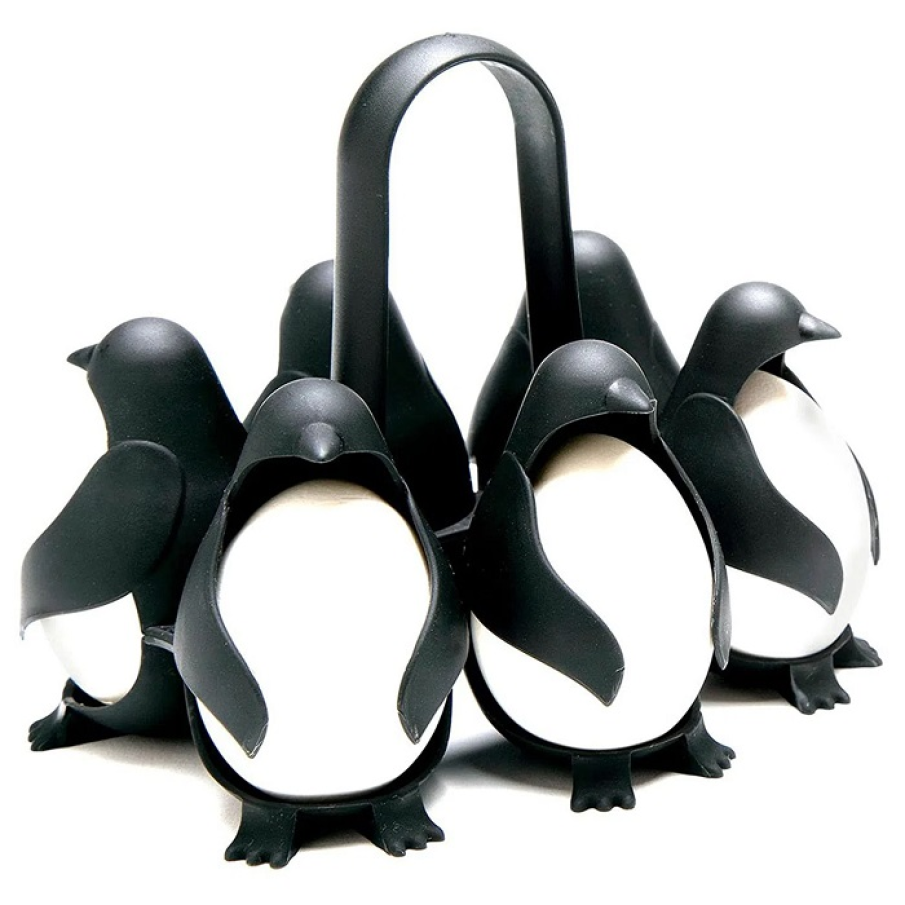 Suport pentru fiert și servit ouă format din 6 figurine în formă de pinguin în care încap 6 ouă. Suportul este termorezistent și poate fi folosit și pentru gătitul ouălor fierte. 