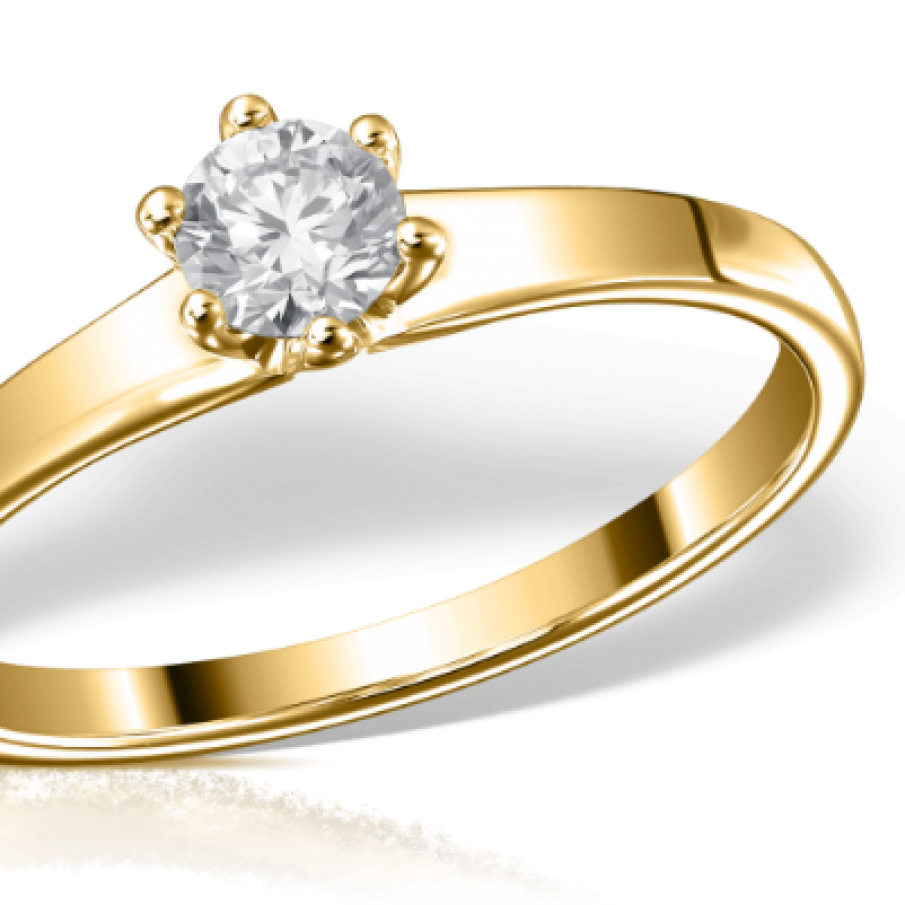 Inel de logodnă din aur galben de 18K cu un diamant solitaire de 0.15ct