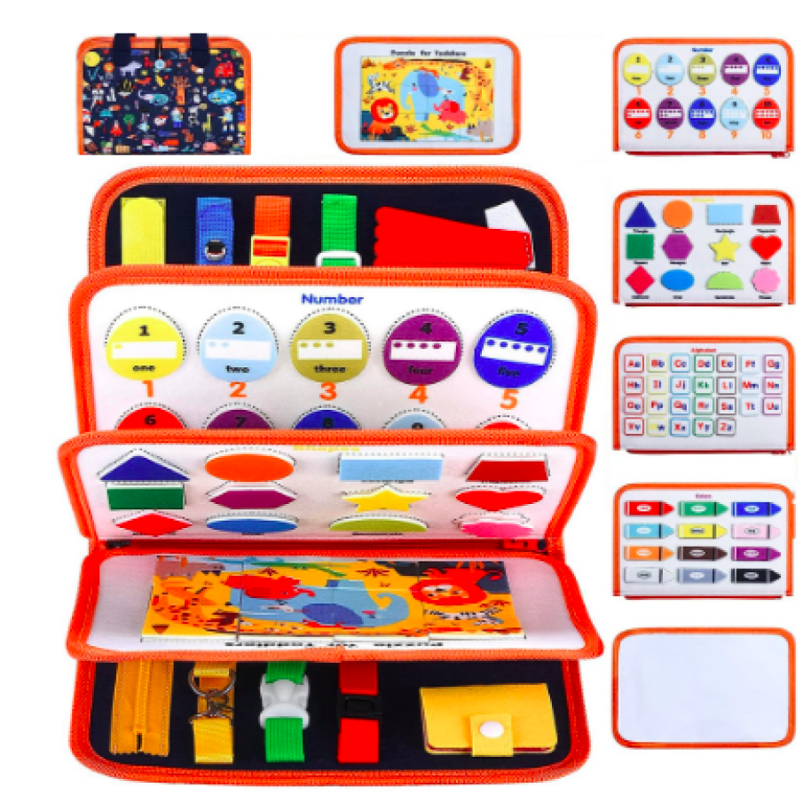 Carte senzorială textilă KidsCare Montessori cu multiple activități pentru copii mici