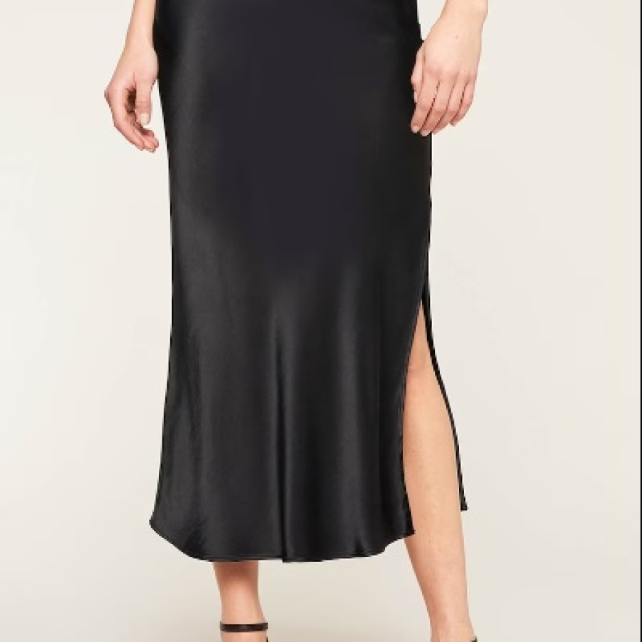 Fustă midi elegantă și sexy, cu șliț lateral și aspect satinat de la Motivi 