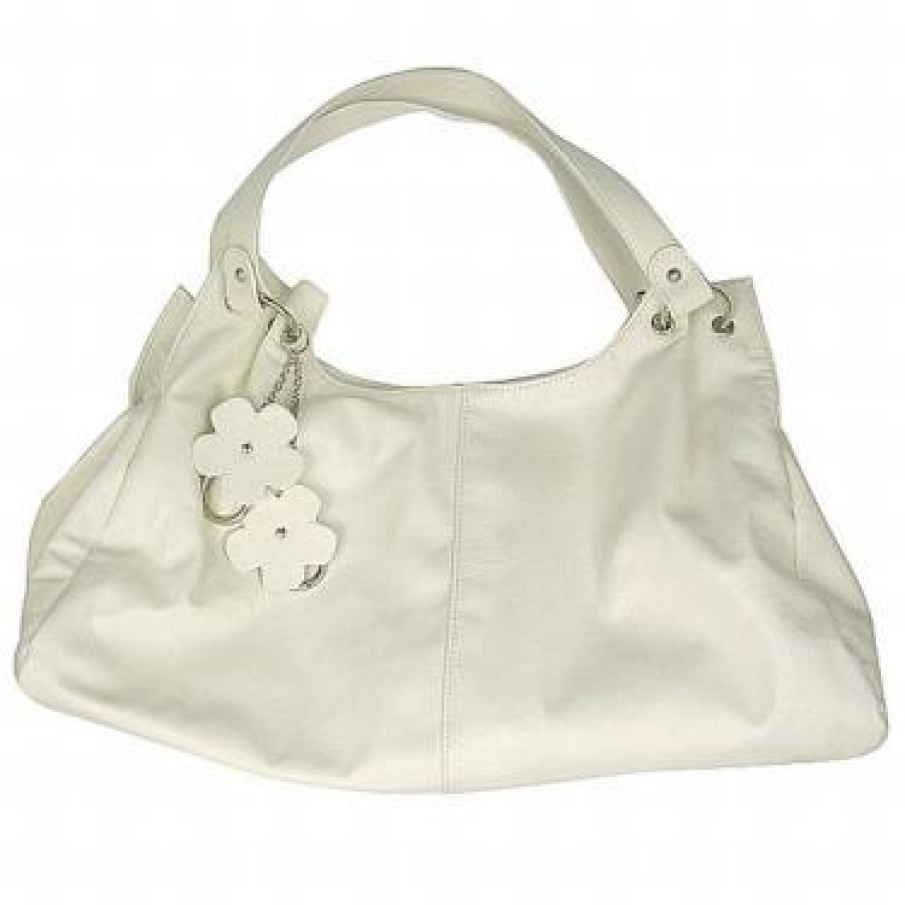 Geanta alba cu accesoriu floral 