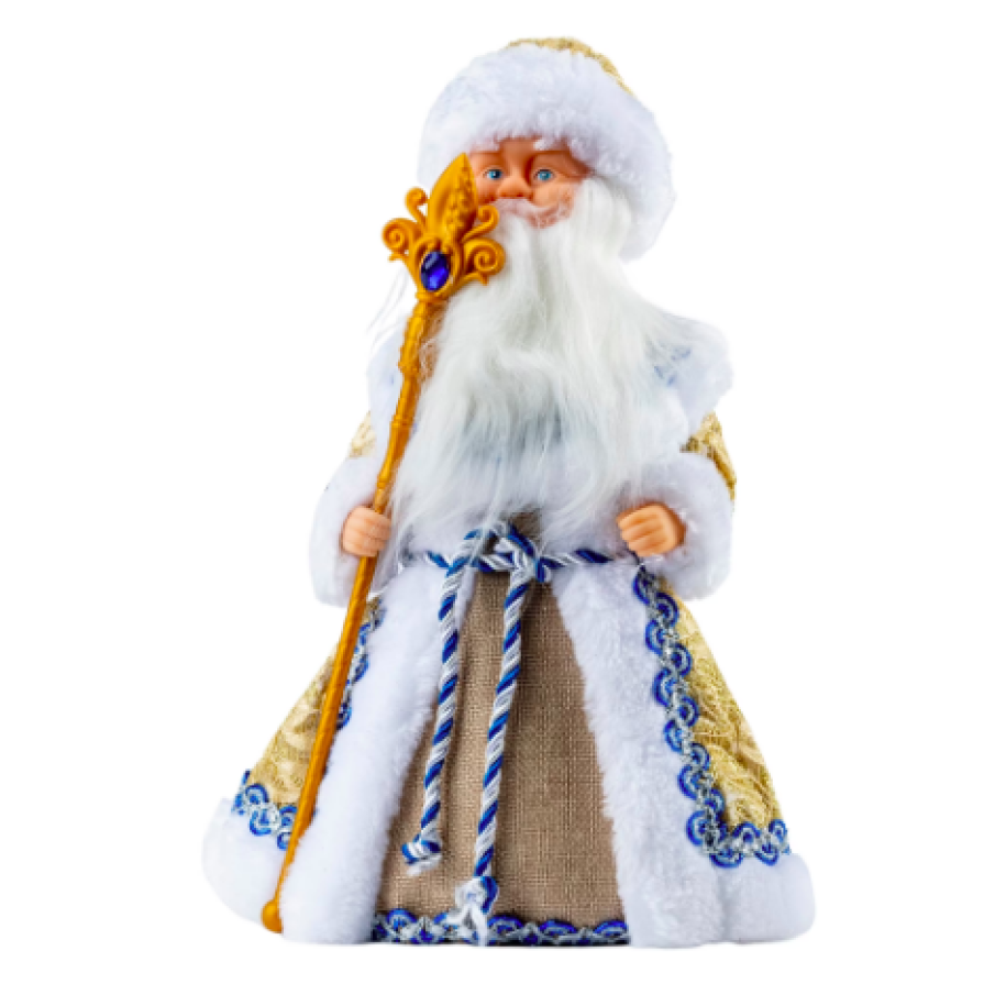 Decorațiune Crăciun, Vârf de brad Moș Crăciun, alb cu albastru, H-30cm