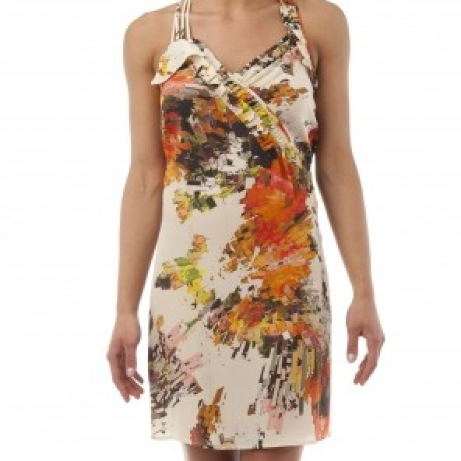 Rochie alba cu imprimeu floral tempera