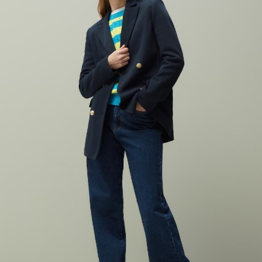 Blugi OVS din denim în culoare închisă, cu croială amplă, dreaptă, și talie înaltă