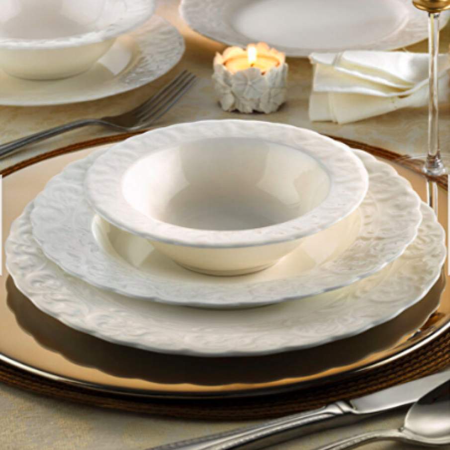 Set 24 piese pentru cină Kutahya Porselen, 22 x 22 x 2 cm, porțelan, Alb