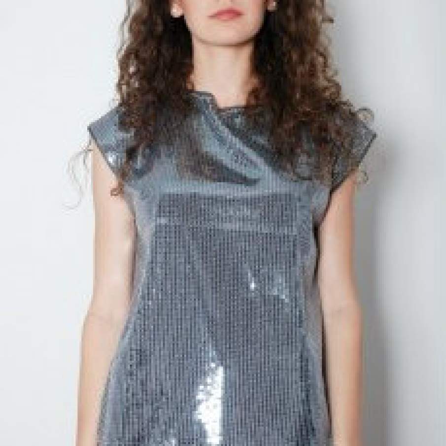 Bluza culoarea argintie, paiete 