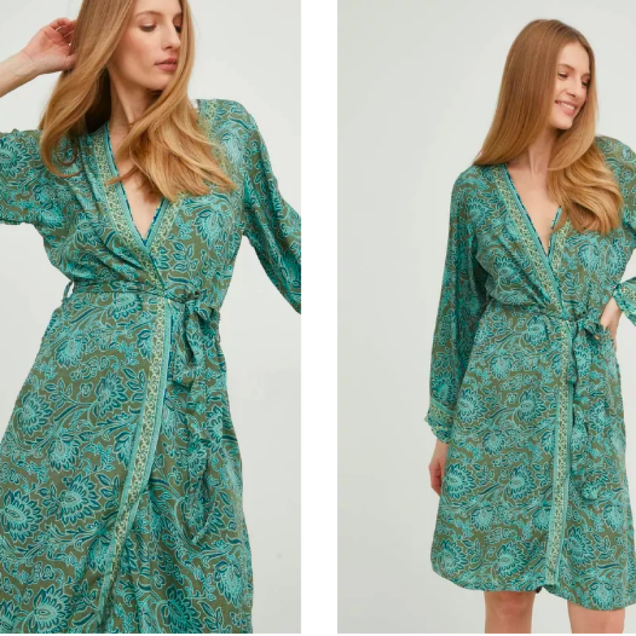 Answear Lab halat de baie din mătase culoarea verde