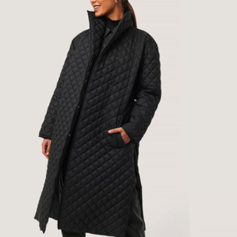 Jachetă lungă cu vatelină și aspect matlasat