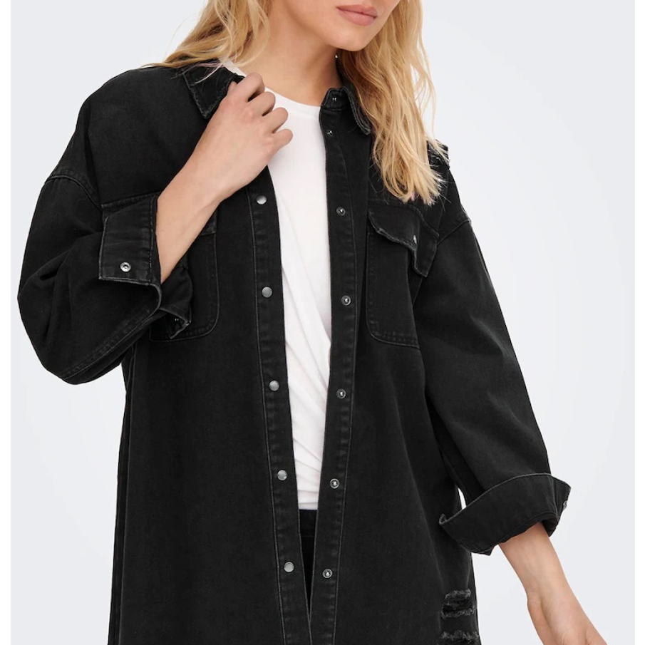 Jachetă-cămașă supradimensionată Only, din denim negru stins, cu aspect oversized, și elemente moderne