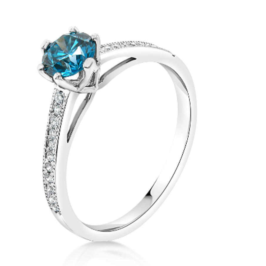 Inel de logodnă din aur alb 18K, cu diamante albe și diamant Ice Blue
