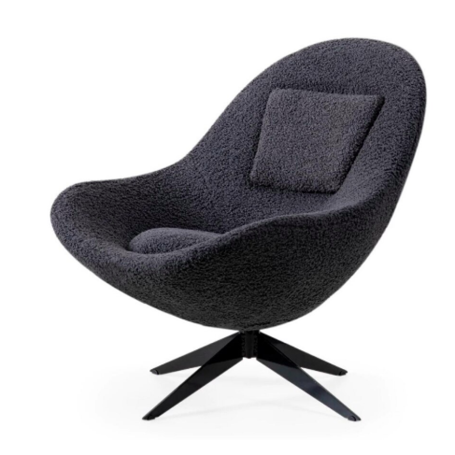 Fotoliu Rotativ, de lux, catifea, negru, Tolly, 82x72 cm