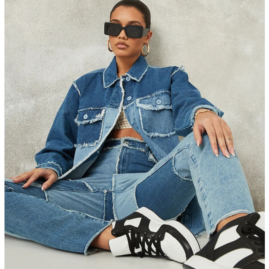 Cămașă supradimensionată de denim by Missguided în două nuanțe de denim: prespalat și mai închis