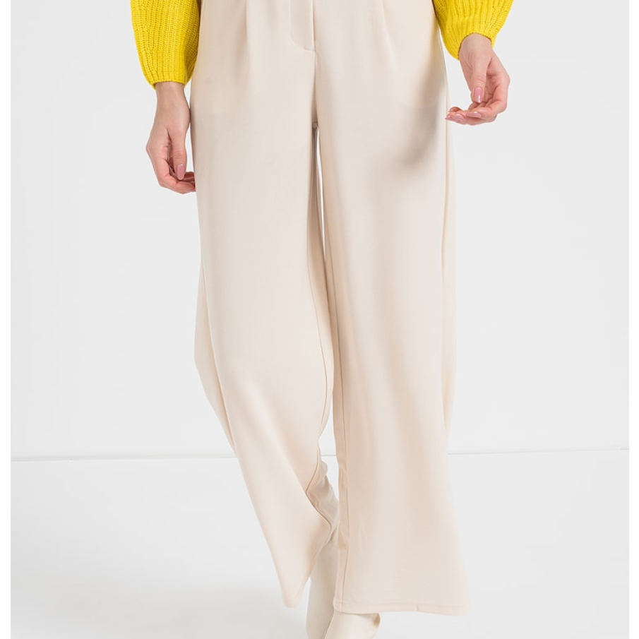 Pantaloni JdY crem, cu o notă de eleganță, având croială amplă și talie înaltă