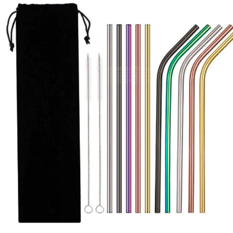 Set 10 paie metalice Whiskey Rocks, 2 x Perii de curățare, Husă, 245 x 6 mm, Multicolor