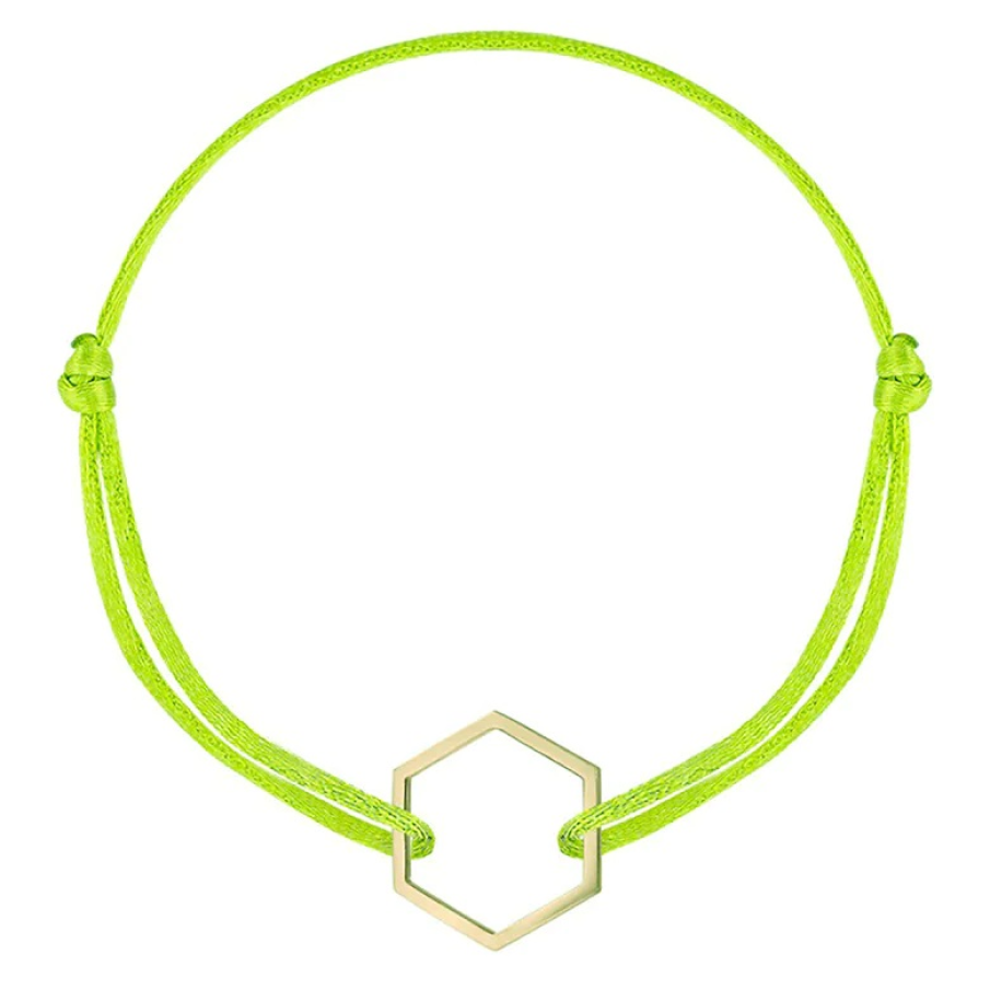 Brățară cu șnur de ajustare într-o nuanță interesantă de verde lime și talisman din aur de 14K