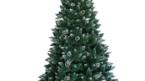 Brad de Crăciun Artificial Verde Nevada cu Zăpadă pe Vârfuri și Conuri 220 cm și Suport Cadou
