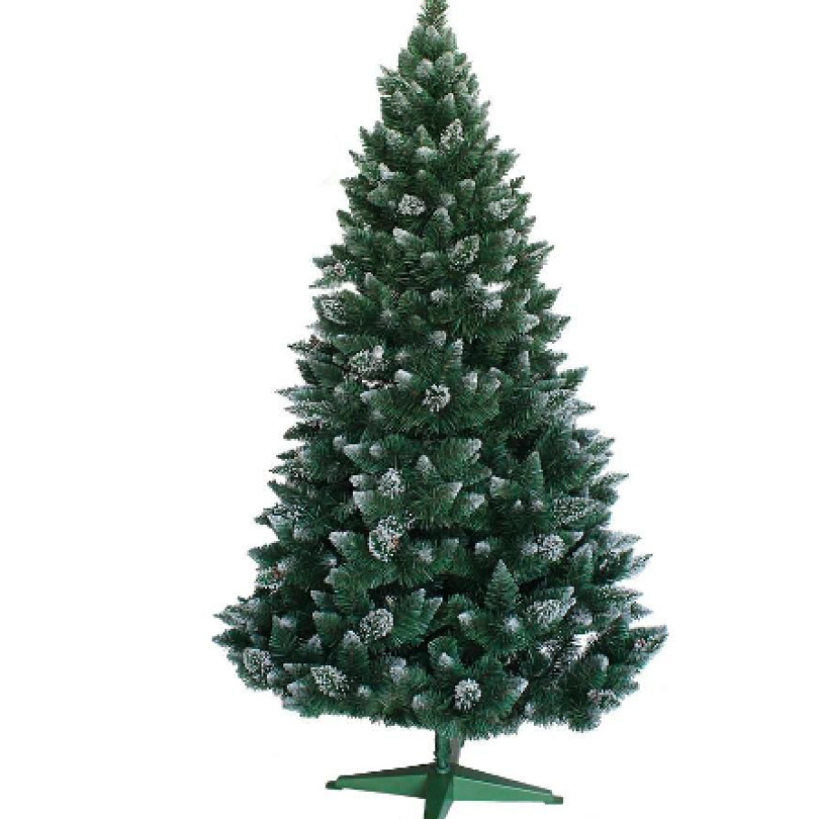 Brad de Crăciun Artificial Verde Nevada cu Zăpadă pe Vârfuri și Conuri 220 cm și Suport Cadou