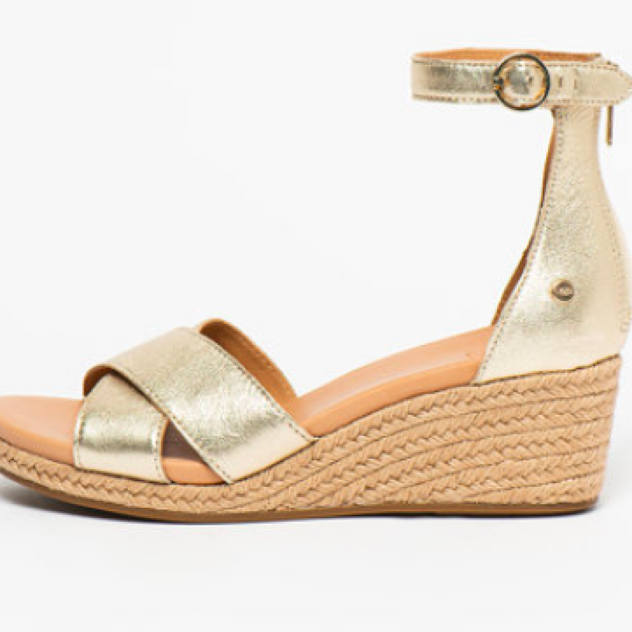 Sandale aurii tip espadrilă, cu platformă