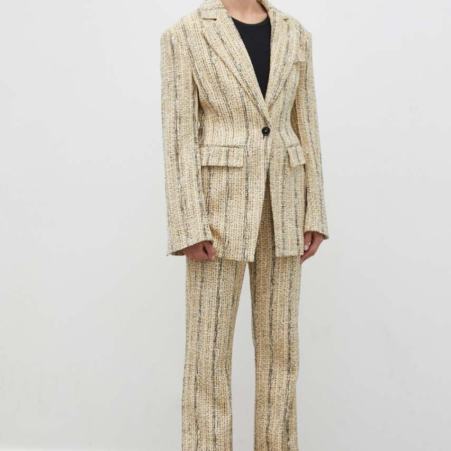 Pantaloni Day Birger et Mikkelsen drepți, cu talie înaltă,  confecționați din tricot ornamentat cu un conținut mare de bumbac