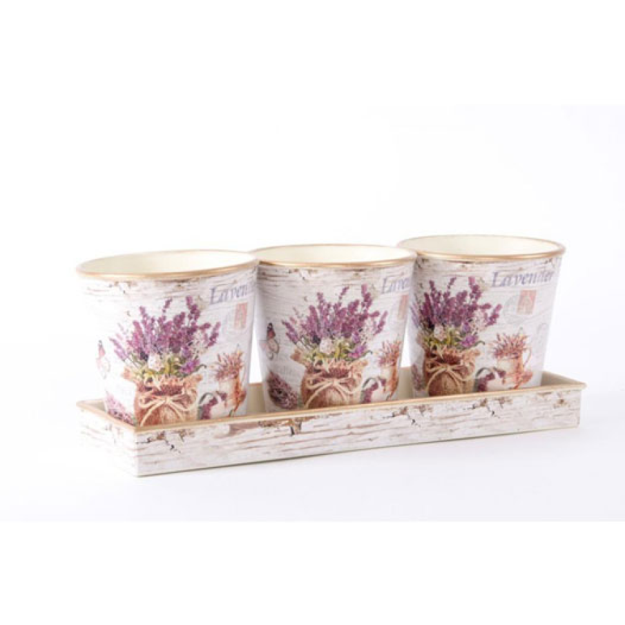 Set 3 ghivece metalice Lavanda 