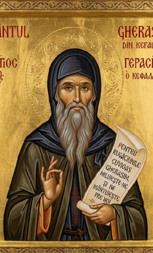 Sfântul Gherasim din Kefalonia, făcătorul de minuni cinstit pe 20 octombrie. Este ocrotitorul celor cu suferințe psihice
