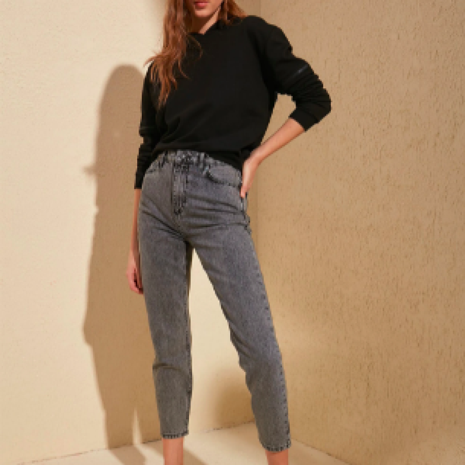 Trendyol, Blugi crop mom fit, Gri antracit