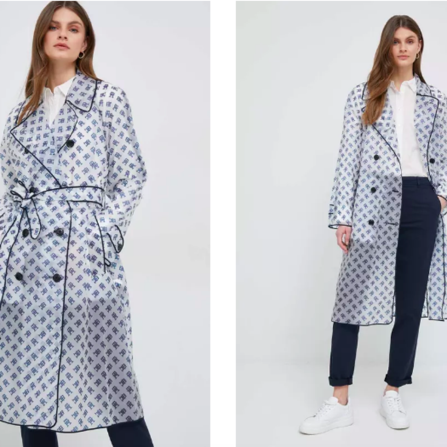 Tommy Hilfiger trenci femei, de tranziție, cu două rânduri de nasturi