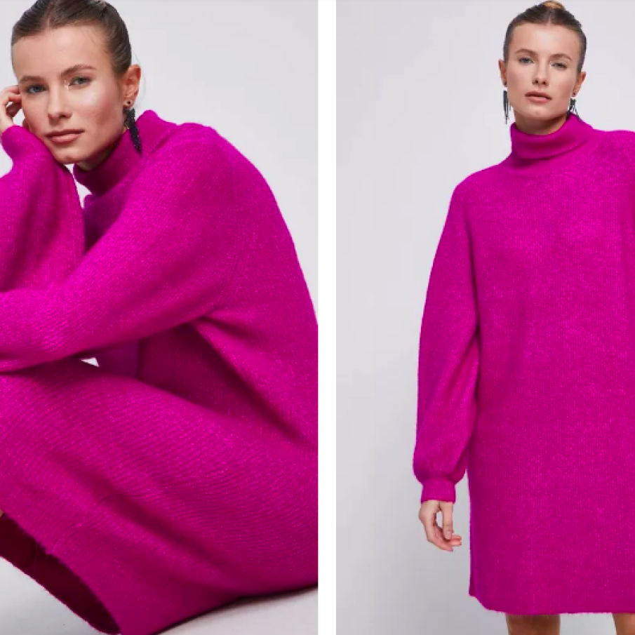 Medicine rochie din amestec de lână culoarea violet, midi, oversize