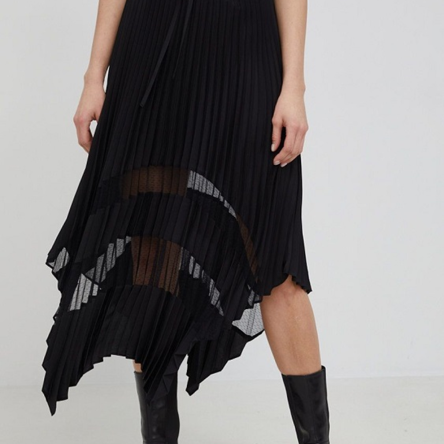 Fustă plisată The Kooples cu kroju în cloș și terminație asimetrică. 